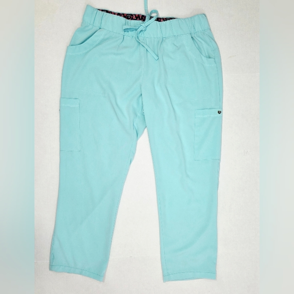Betsey Johnson Womens Scrub Pants Size PL Aqua Heart Logo